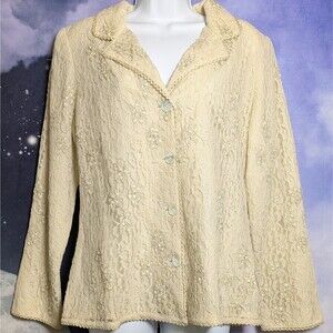 Romantic Beaded Lace Blouse Cream Cottagecore Coquette Dainty Fairycore M NWT